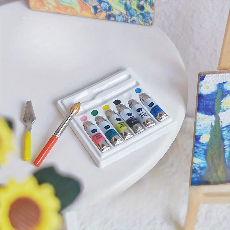 Mini Alloy & Resin Watercolor Paint Set for DIY Miniature Home Scene Photography, Perfect Collector Gift Idea