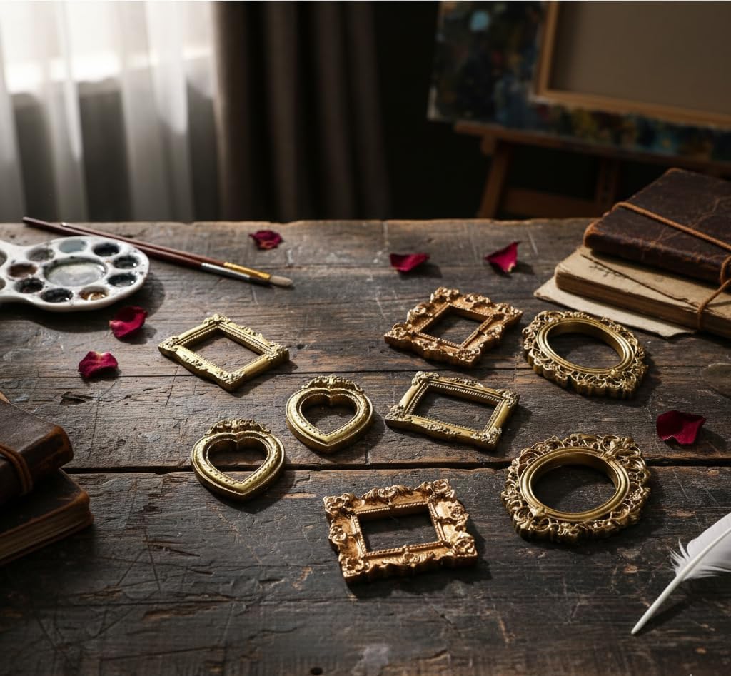 12Pcs Miniature Picture Frames Set - 1:12 Scale Dollhouse Vintage Gold Frames, Oval & Rectangle Antique Photo Frames for DIY Crafts, Wedding Decor & Fairy Garden