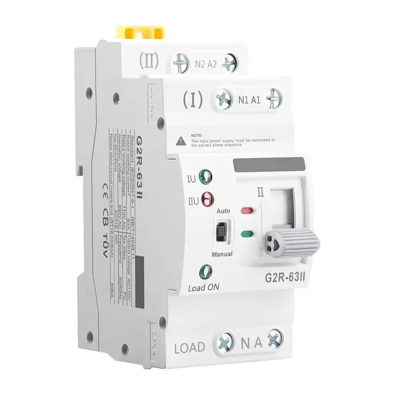 Mini ATS AC Automatic-Manual Transfer Switch, 2P 63A 110V DIN Rail Mount Dual Power Selector with Protection for Inverter & Uninterruptible Power Supply Home Use (G2R 2P 63A AC110V), Inverter Power Supply,sohochic