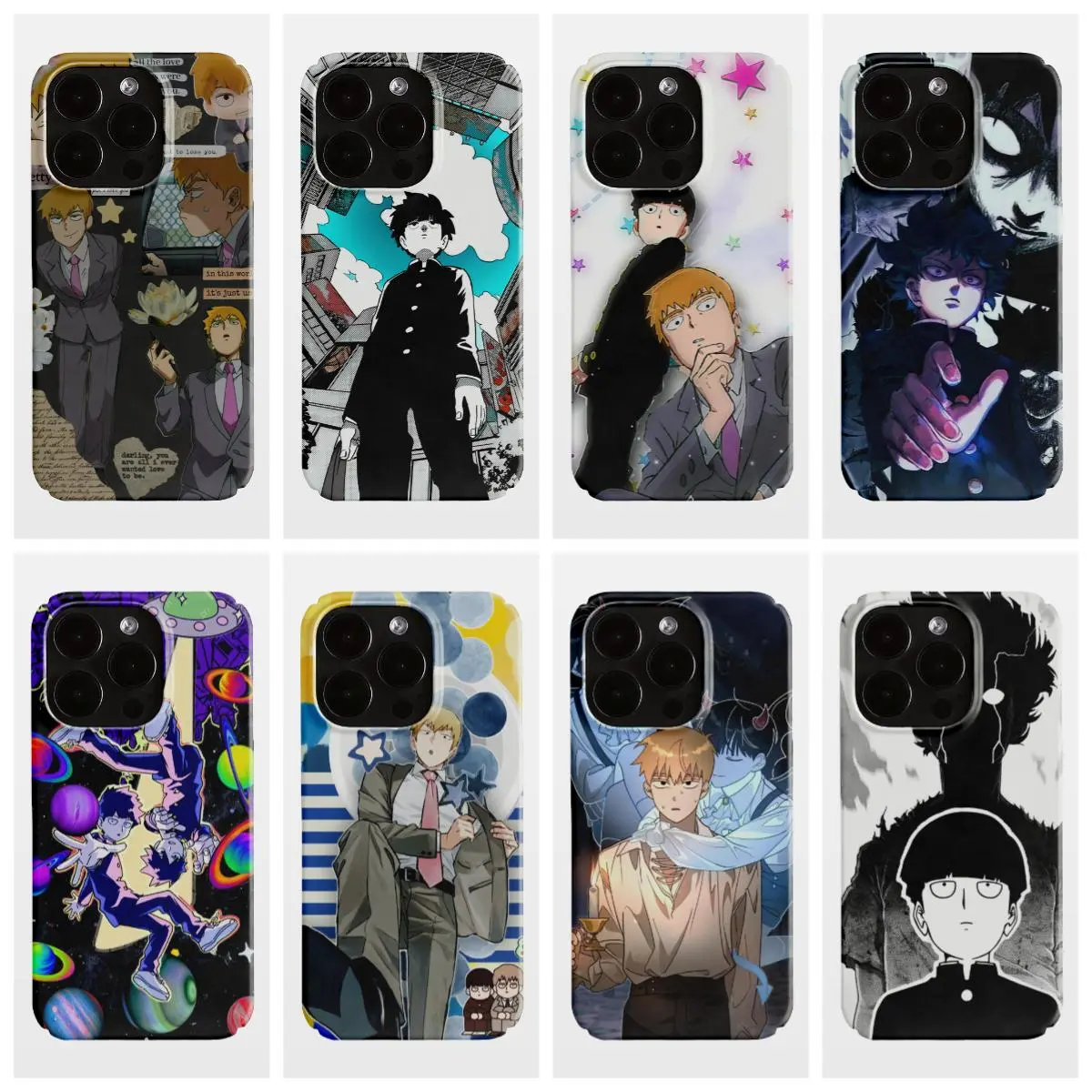 Japanese Anime Mob Psycho 100, Dreamy Colorful Anime Style Glossy Phone Case for IPhone 11,12,13,14,15,16,17 Pro Max Plus Air Shockproof  Cover Gift for Anime Fans