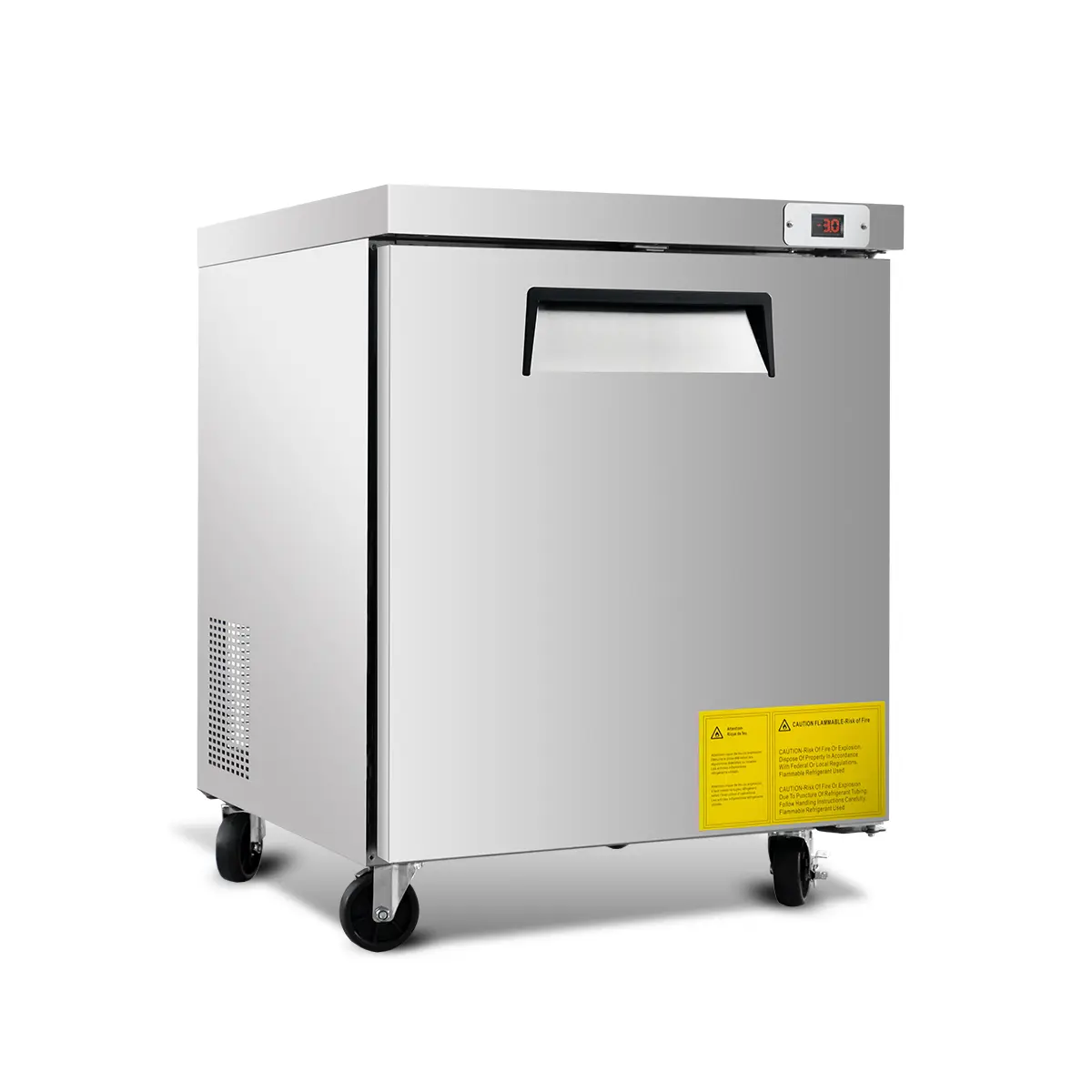 ARCH Undercounter Commercial Freezer Stainless Steel 31.46Wx28.94Dx37.95H Inch Silver Single Door Reach-In Compact Kitchen Restaurant Bar Prep Table Refrigerated Cabinet with Digital Temperature Control Auto Defrost Adjustable Shelves 155 lb Capacity