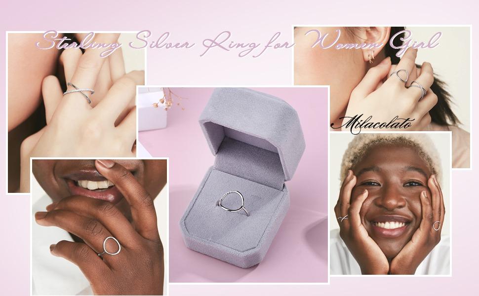 MILACOLATO 925 Sterling Silver Ring for Women Open Circle Karma Rings Polished Fashion Simple Plain Stackable Rings Size5-9