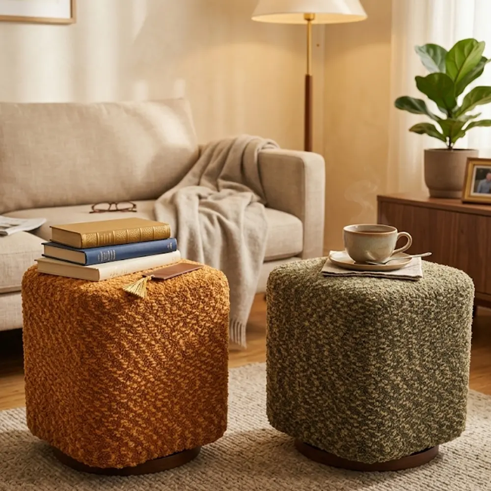 360° Swivel Vanity Stool for Women, Upholstered Makeup Chair with Comfortable Cushion, Modern Accent Ottoman Chair, Round Dressing Stool for Bedroom, Living Room, Vanity Room, Stylish Small Space Seating Furniture
