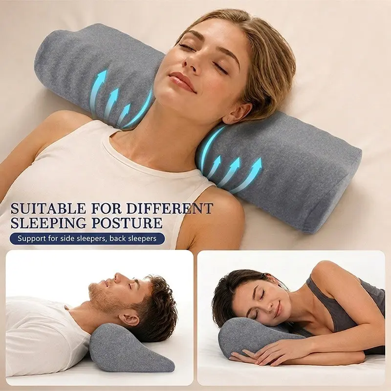 Classic Teardrop Neck Pillow, Slow Recovery Memory Foam, Soft Breathable Long Pillow, Ergonomic Support, Detachable Cover, Sleep, Nap, Office, Waist Support