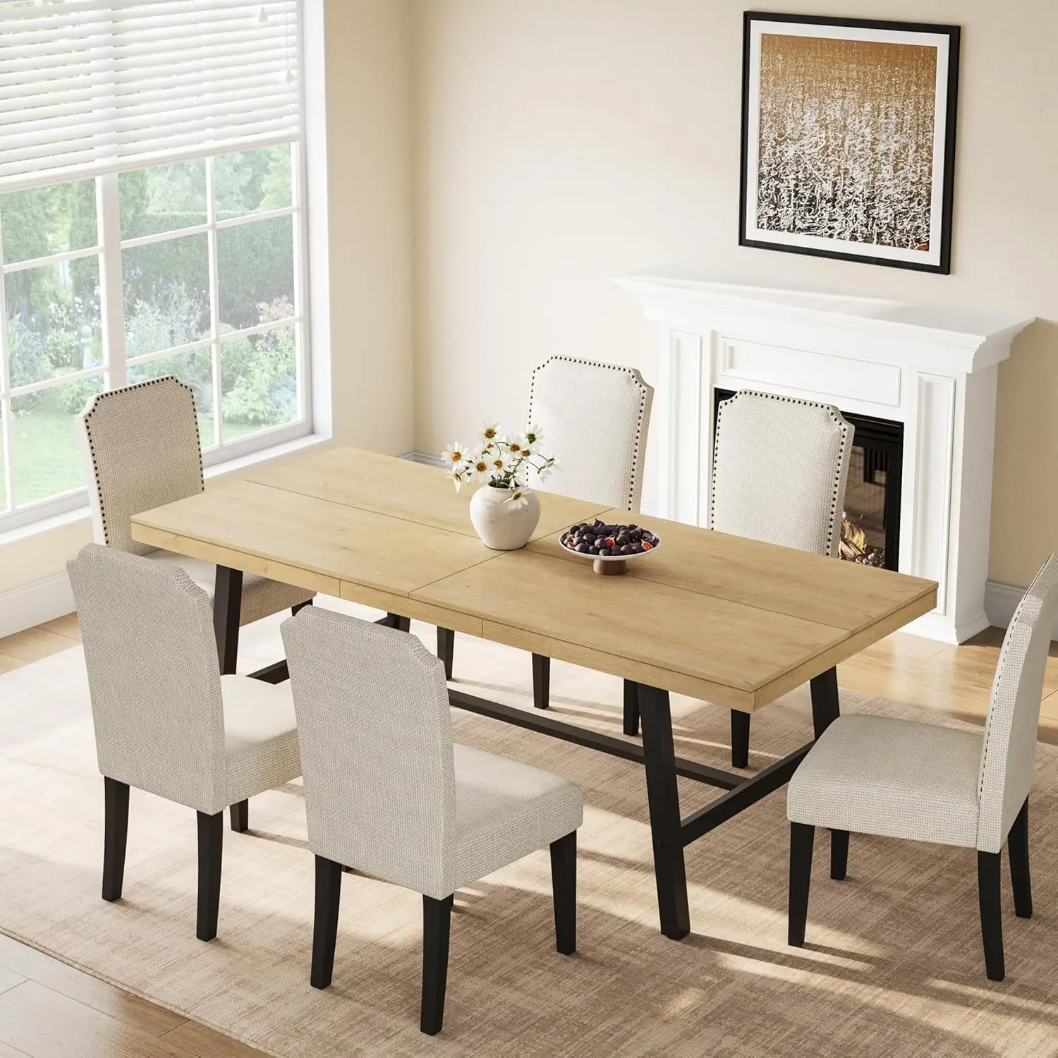 Industrial Dining Table for 8-10 – Heavy Duty Rectangular Table – Sturdy Metal Frame – Wood-Look Surface – Ideal for Home, Office, Restaurant – Grey Walnut, Non-Extendable