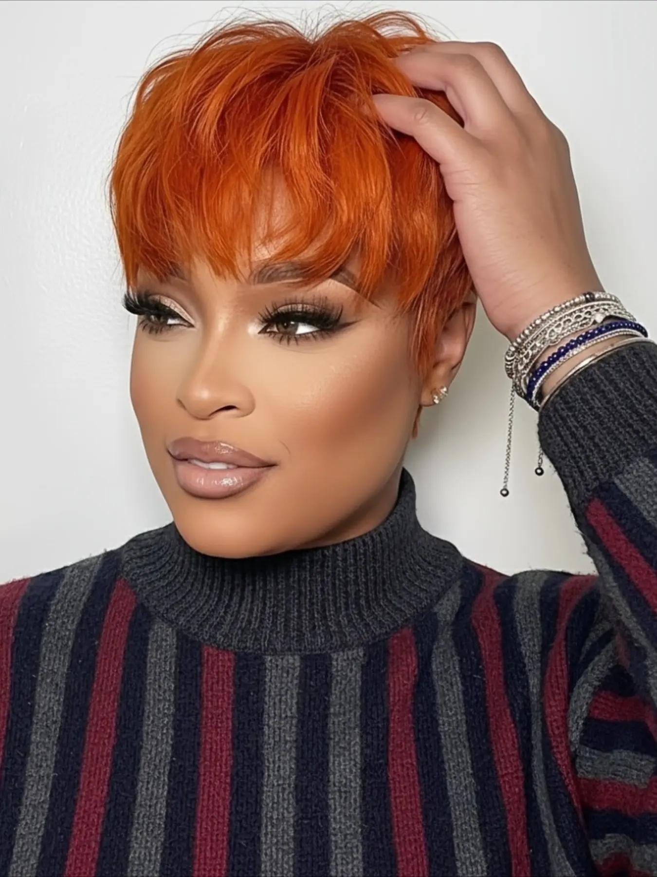 350 Ginger Orange Color Straight Human Hair Wig for Women Pixie Cut Wig Halloween Wig Full Machine Made Wig 150% Density 6 Inch