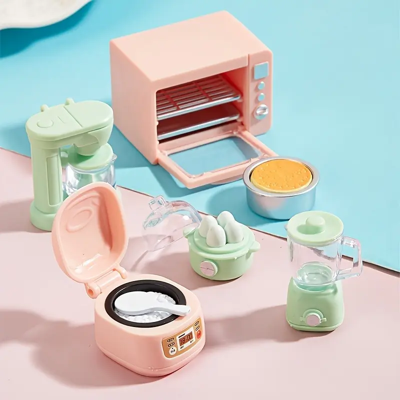 Mini Kitchen Set for Dollhouse with Simulated Microwave Rice Cooker Fryer ABS Material Ideal Gift for Christmas Halloween Easter New Year Kitchen Play Set
