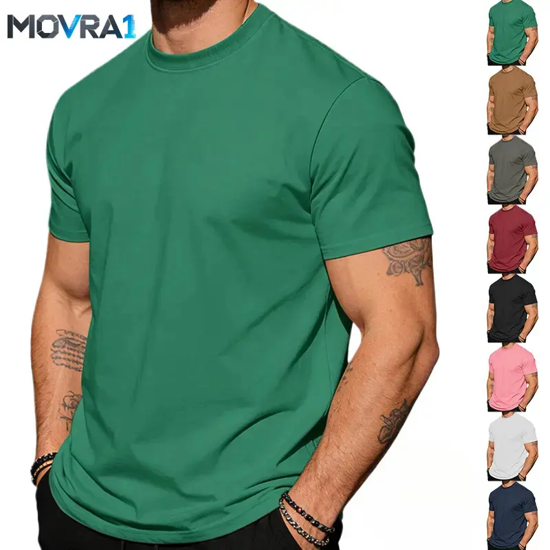 MOVRA1 -Border / Western Style - Men's Solid-Color Crew-Neck T-Shirt |       Pure Cotton, Casual, Sporty, Simple, Versatile Short-Sleeve Top
