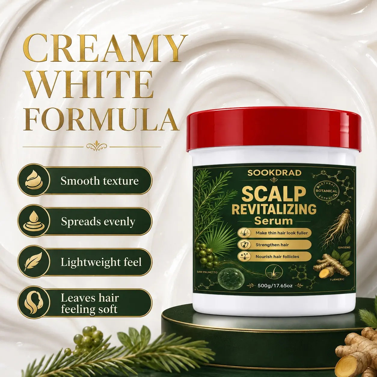 Scalp Revitalizing Serum, Natural Botanical Extract, Saw Palmetto, Ginseng, Turmeric, Strengthen Hair, Nourish Hair Follicles, Fuller Thin Hair Look, Scalp Care, 500g/17.65oz