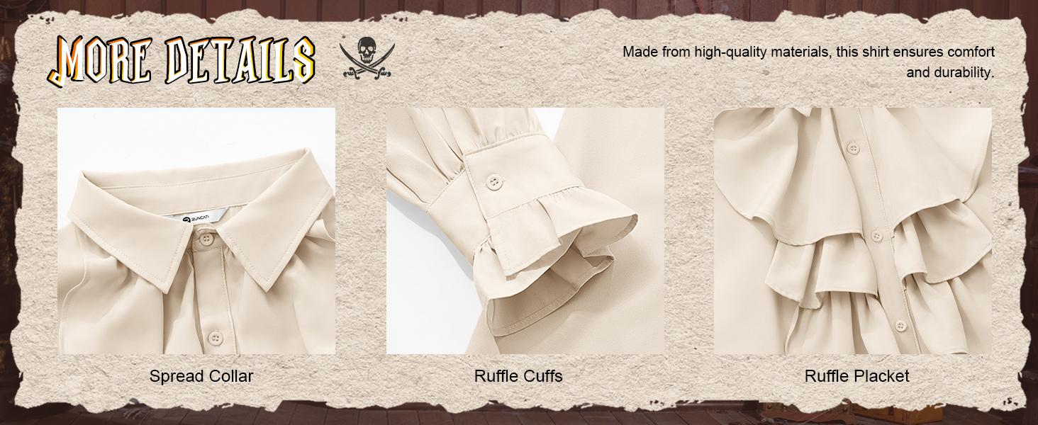 Runcati Mens Pirate Shirt Ruffle Victorian Renaissance Vampire Poet Puffy Shirts Gothic Steampunk Medieval Costume