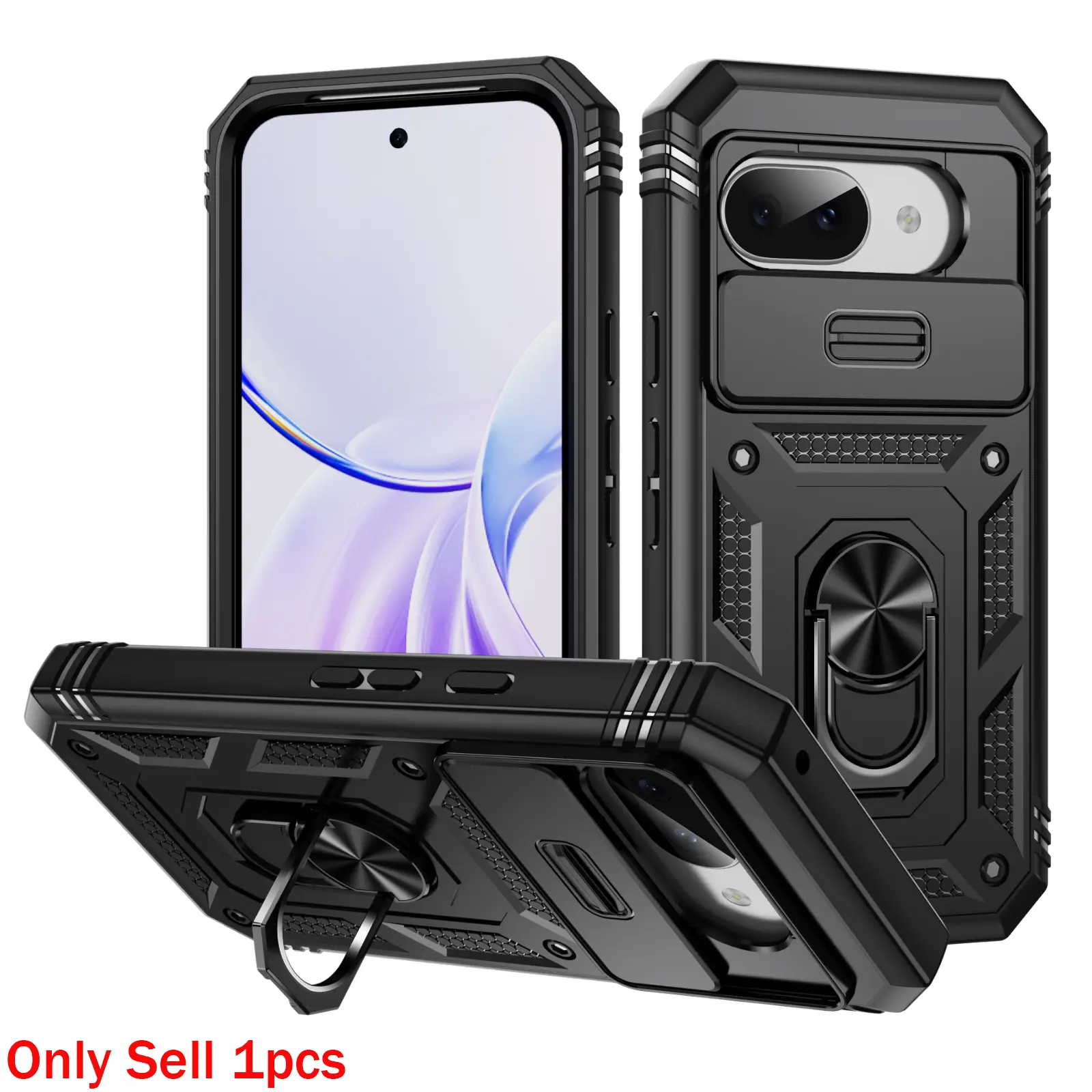 Case for Google Pixel 9a Armor, Protection, Shockproof, Anti-Drop, Dust-Proof, Fingerprints Resistant, 360° Rotatable Ring Stand, Three-In-One for Google Pixel 9a Phone Case