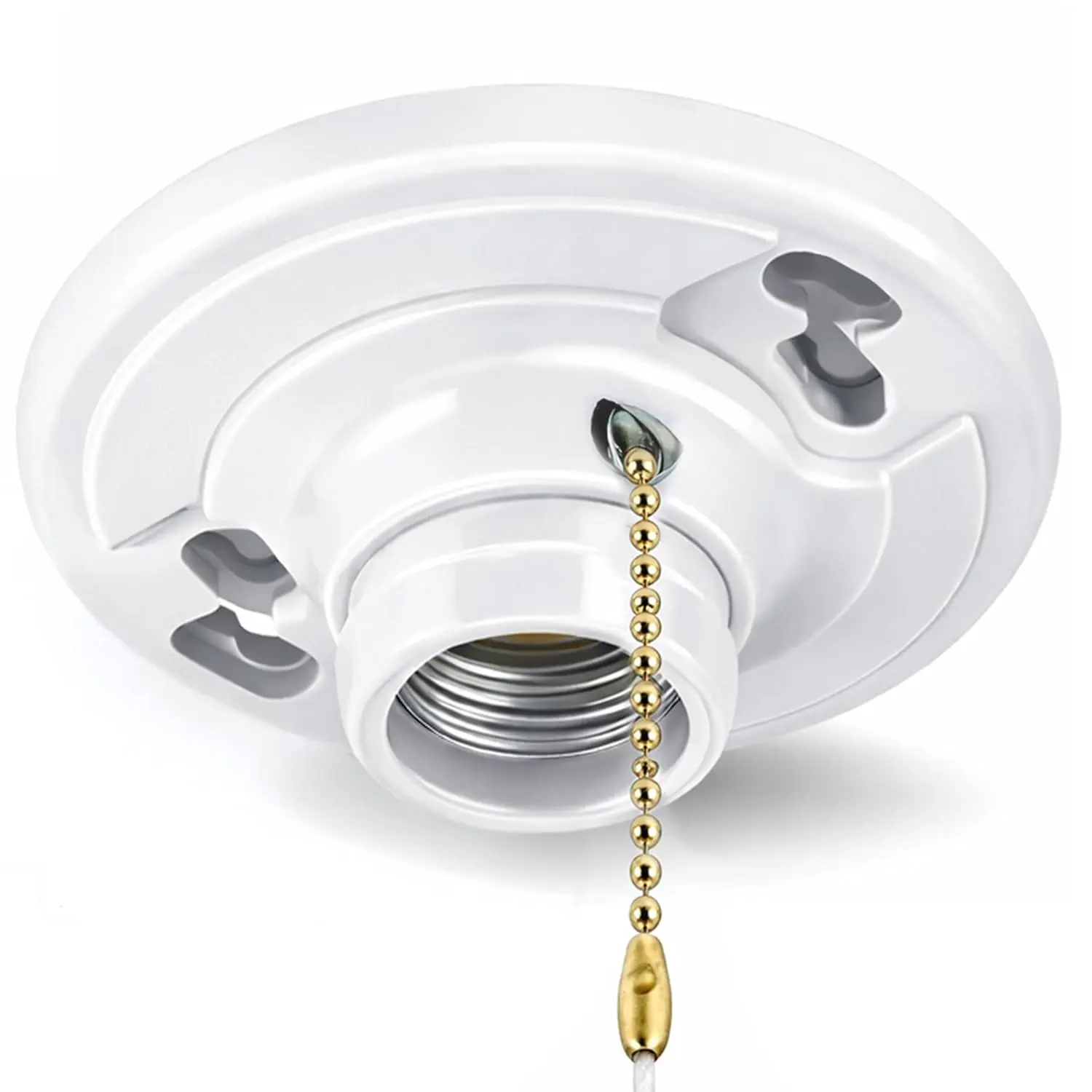 Pull Chain Plastic Lamp Holder, Medium Base E26 Ceiling Light Socket, - Outlet Box Mount, 660W UL Listed, Light Socket for LED & Incandescent Bulbs, Utility Lamp Socket