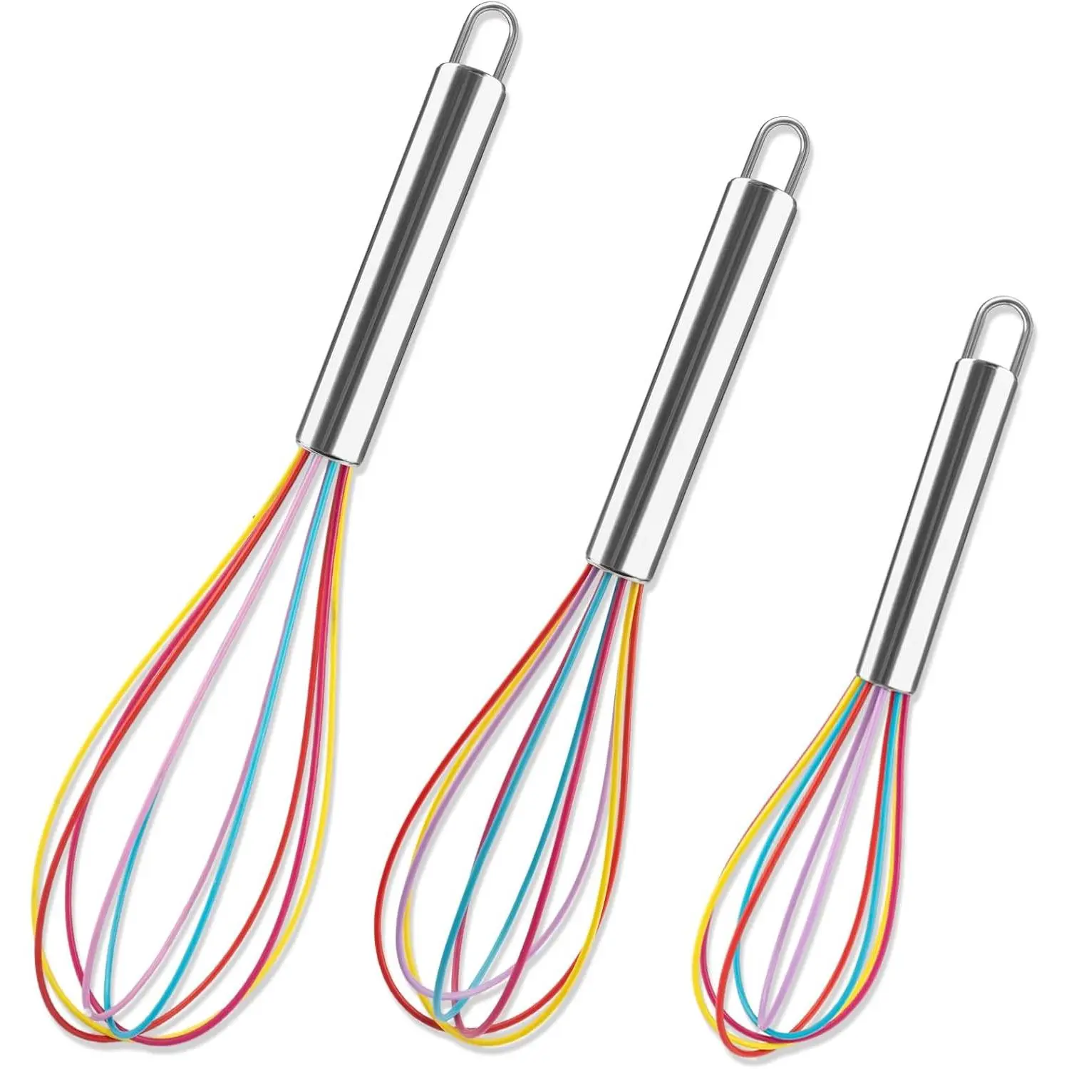 Whisk,Stainless Steel Wired Wisk Set 8" 10" 12",Heat Resistant 480°F, for Non-Stick Cookware, Kitchen Whisks for Whisking, Cooking, Baking, Beating & Frothing (Rainbow)