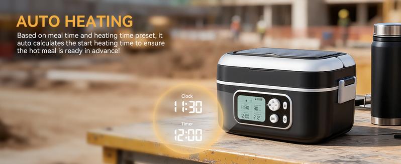 Yofidra Cordless Heated Lunch Box, 24000mAh 100W Electric Lunch Box with Smart Timer, 6.3-Cup Super Large Lunchbox for Men & Women, Portable Food Warmer with Insulated Bag for Outdoor/Office, Black