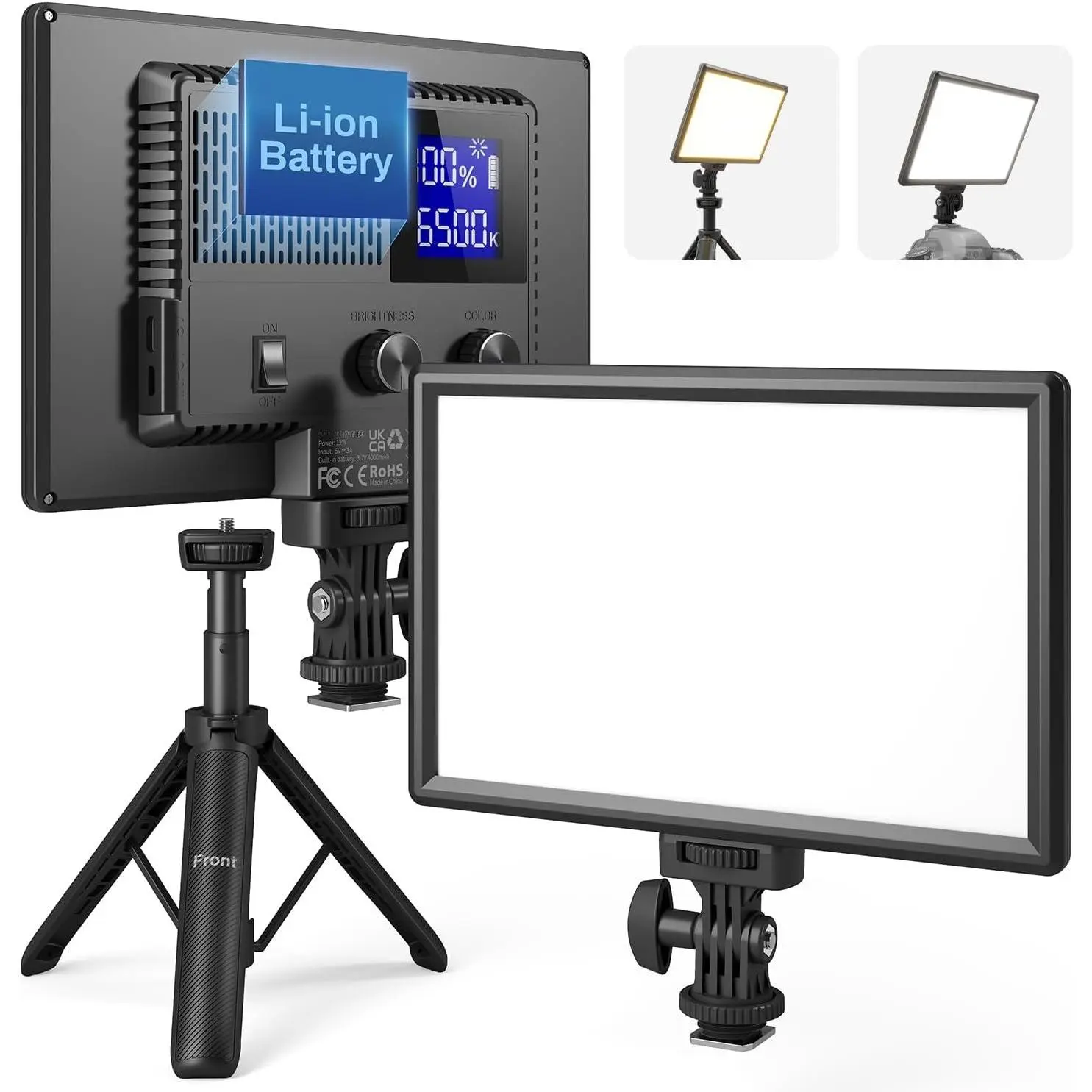 9" LED Video Light, 2500K-6500K Camera Light with Desk Stand | type C USB ports CRI 95+ photo lights with 4000mAh  for video conference recording, indoor photography, live streaming