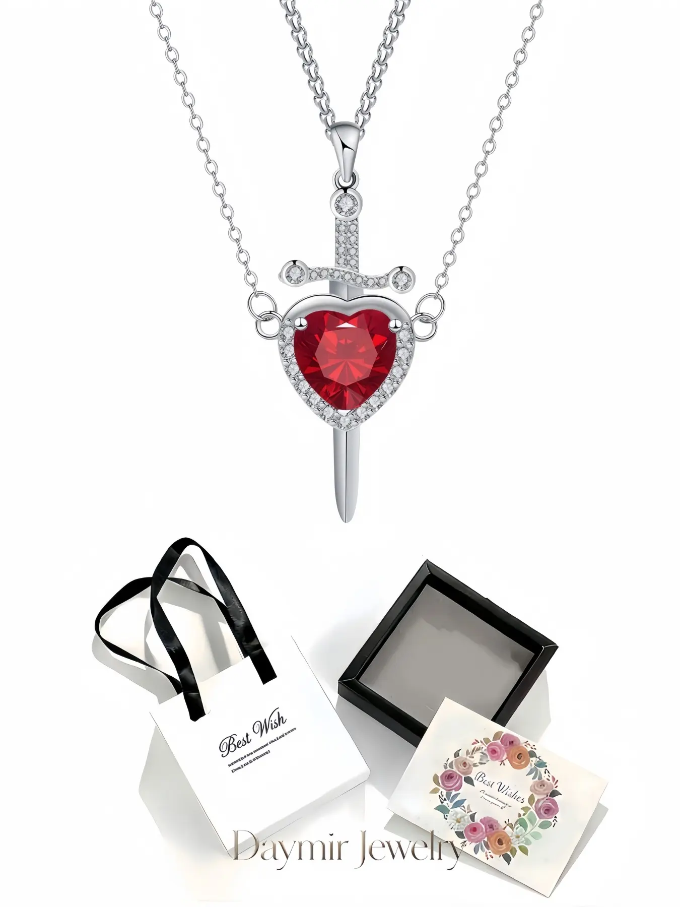 "Heart Sword Pact" Creative arrow-pierced heart couple necklaces, copper zircon love dagger set. Packed in an elegant drawer jewelry box, ideal women’s gifts for birthdays, Mother’s Day, Valentine’s Day, Christmas and anniversaries.
