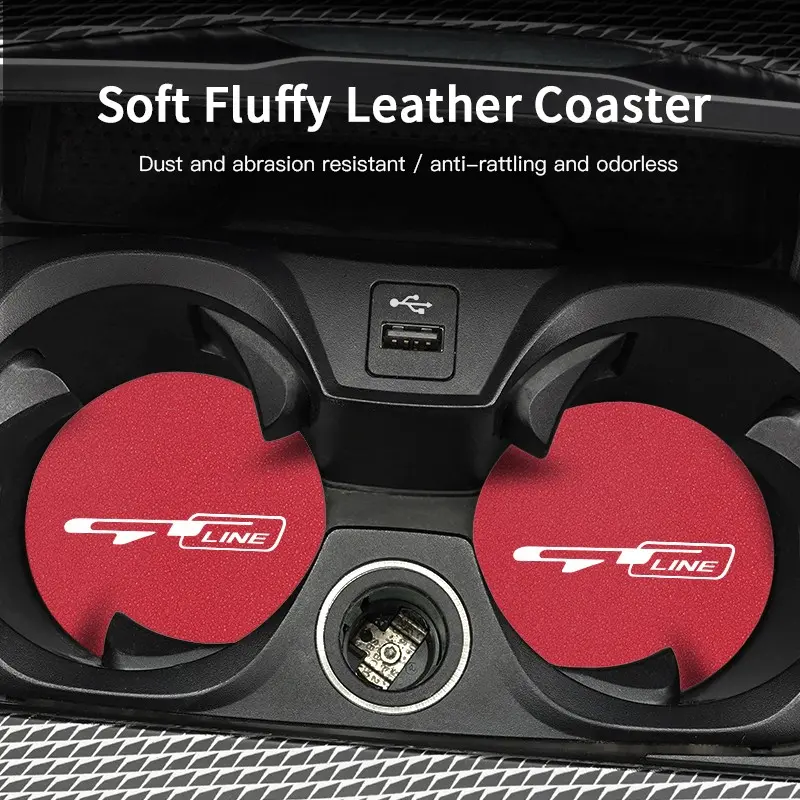 2Pcs Car Accessory Suede Coaster Anti-Slip Water Cup Pad Accessories For KIA GT LINE K2 Sportage Stinger Sorento Ceed soul sorento VENGA KX5 K3 K4 K5 Automotive Interior Accessories