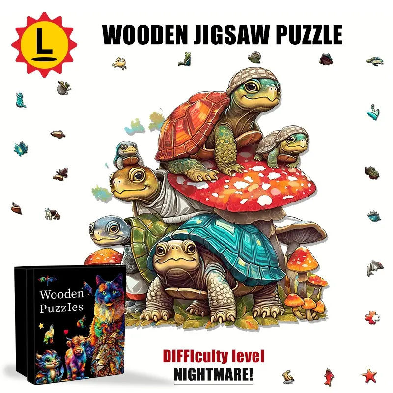 Cute Turtle Family Wooden Puzzle, High-Difficulty Adult Puzzle, Creative Birthday Gift, Holiday Gift, Home Decoration