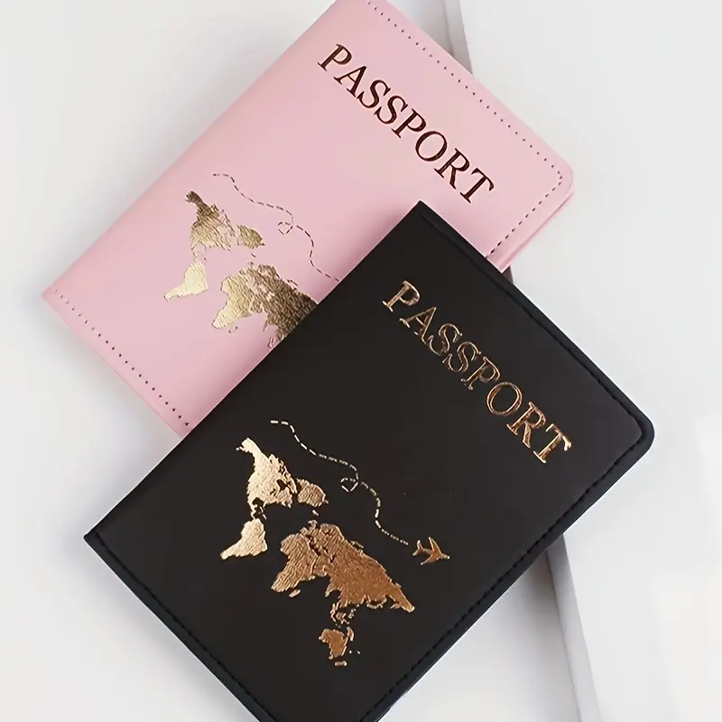 2-Piece Set Of Stylish Gold-Plated Travel Passport Holders For Couples, Passport Holders, Ticket Holders, Passport