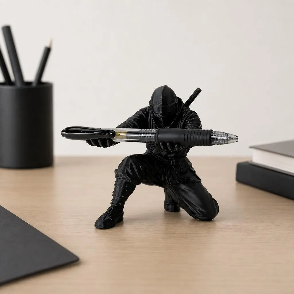 3D Printed Samurai Ninja Pen Holder, Cool Desk Organizer for Pens and Pencils, Creative Office Desktop Accessory and Funny Gift for Men, Boyfriend, Coworker, Friend, Student and Teacher