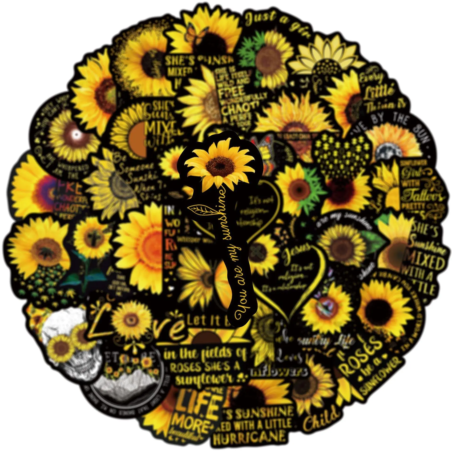 50Pcs Sunflower Graffiti Stickers For Water Bottle Laptop Phone Bicycle Luggage Case Skateboard Sticker
