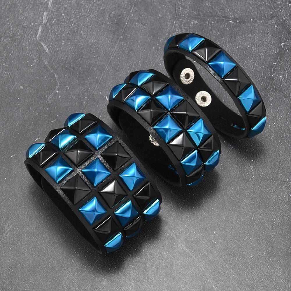 3Pcs/Set Fashion Contrasting Rivets Leather Wrist Friendship Big Wide Bracelet For Male Female Buckle Vintage Punk Jewelry