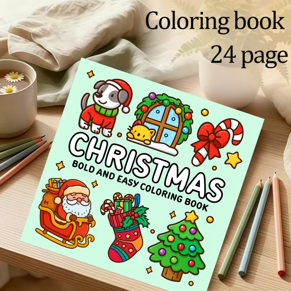 Christmas Theme Coloring Book, 24 Relaxing Designs, 7.9in X 7.9in Size, Thick Paper, Hand-Drawn Patterns, Perfect Gift for All Ages