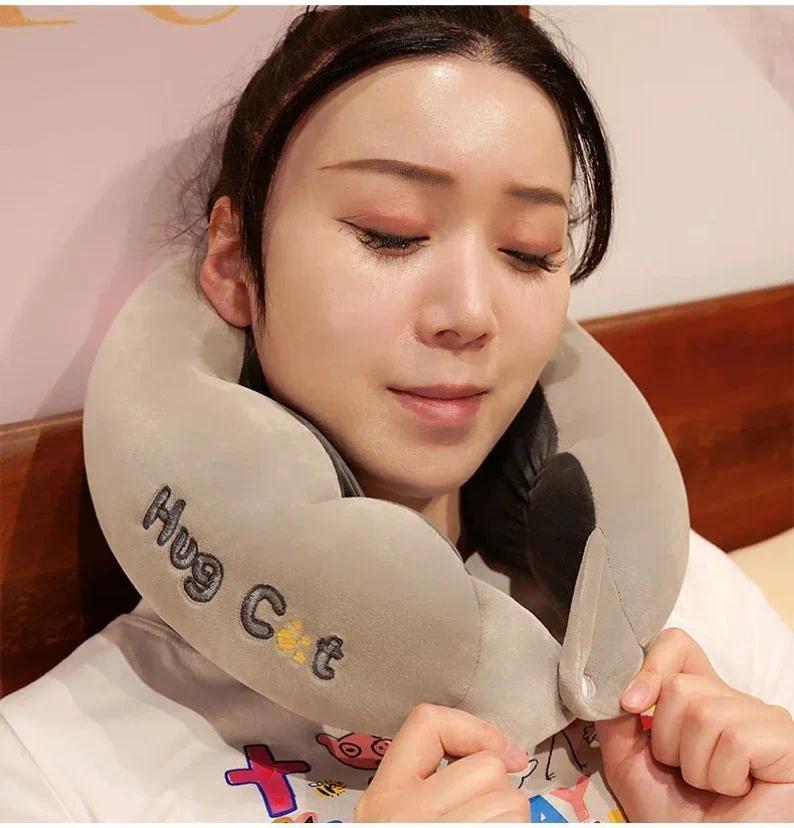 2026 Cute Sofa Cushion Cat Office Napping Pillow Cartoon Caterpillar U-shaped Pillow Crystal Velvet Portable Travel Neck Pillow