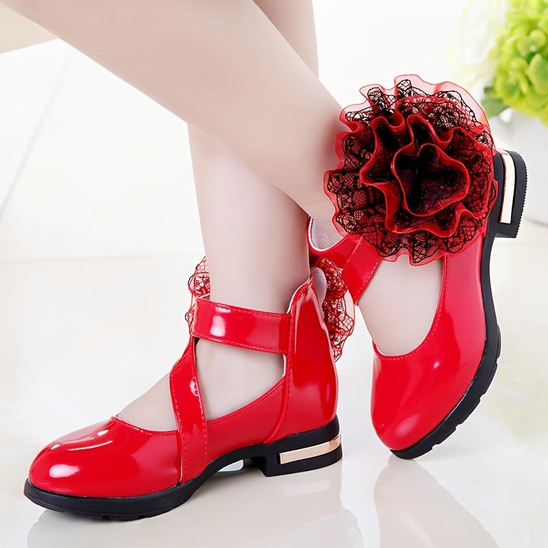 (New) Girls' Elegant Floral Mary Jane Footwear - Glamorous Girly Closed-Toe Flat Shoes, Comfortable Non-Slip Dress Shoes for Performance, Parties (Spring Summer)
