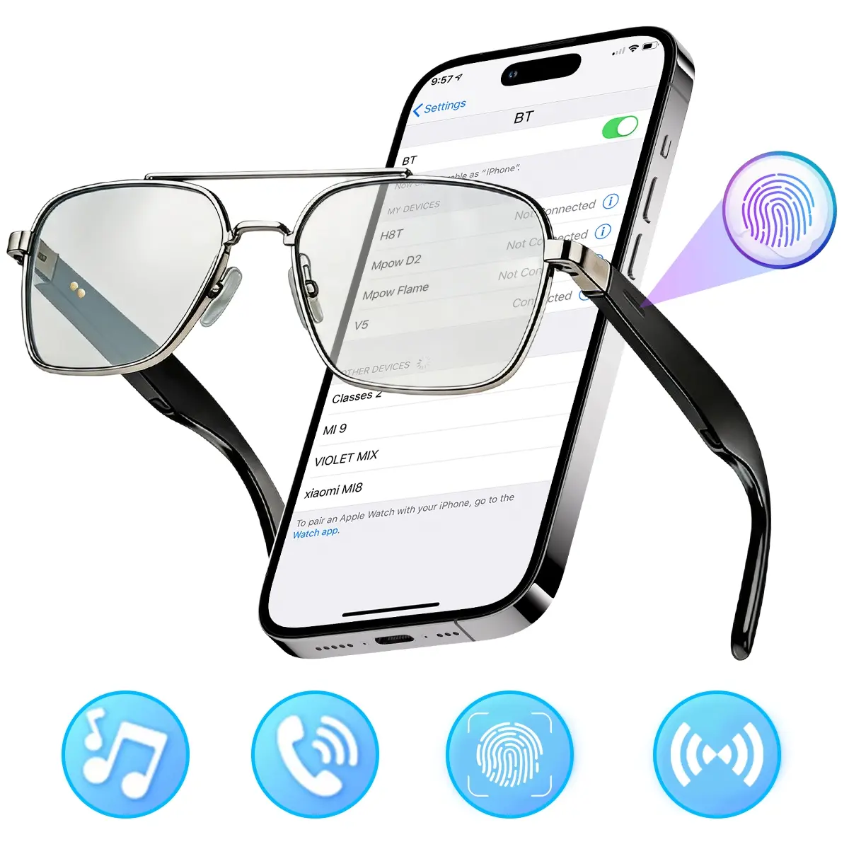 Smart Glasses, Bluetooth Glasses with Open-Ear Audio, Hands-Free Calls, Music Playback, Voice Assistant, Transparent Audio Glasses for Office, Study & Daily Wear, Multifunctional Smart Glasses