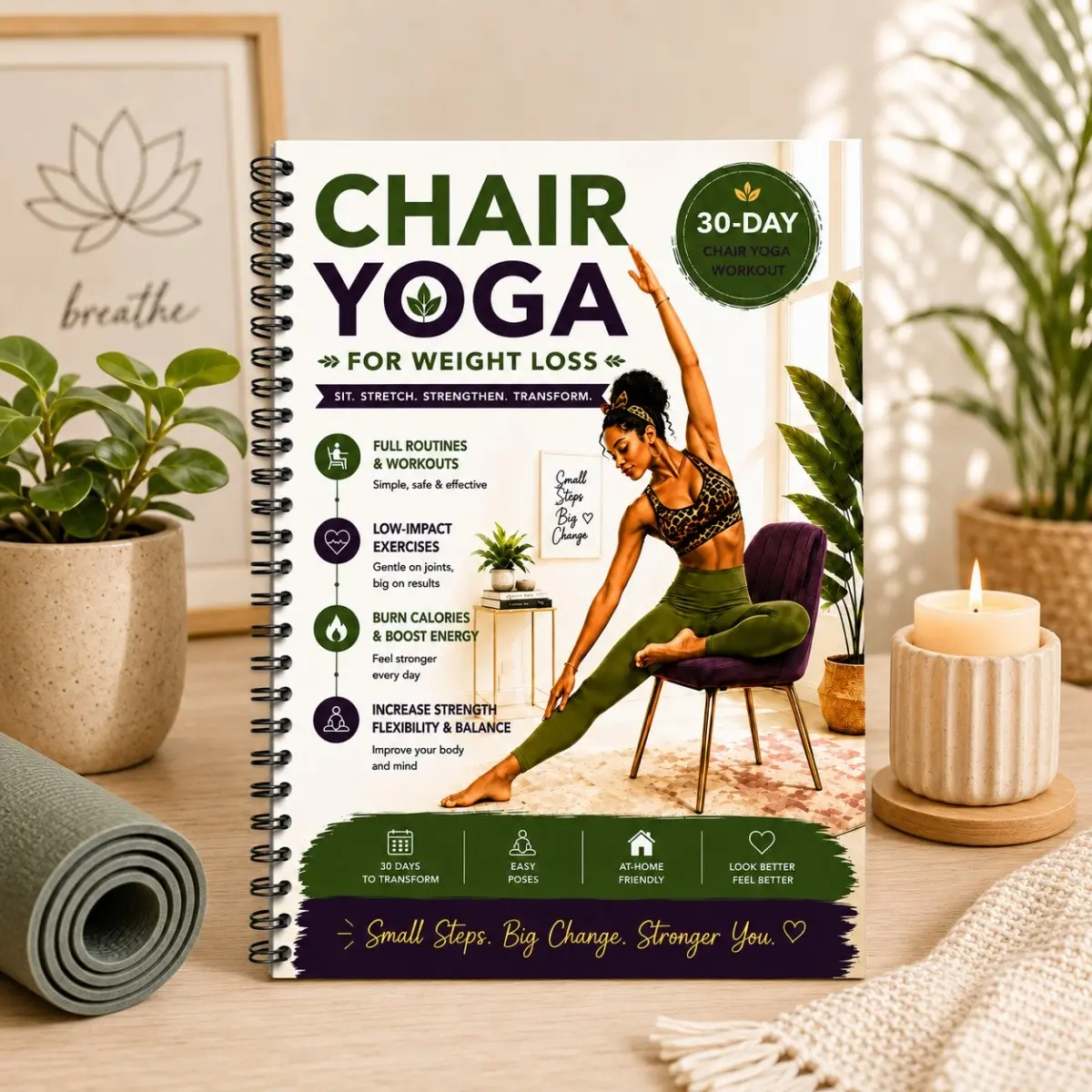 30-Day Yoga Chair Fat Loss Training Notebook, Daily Check-In Planner, Beginner-Friendly, Scientific Exercise, Perfect Birthday Gift