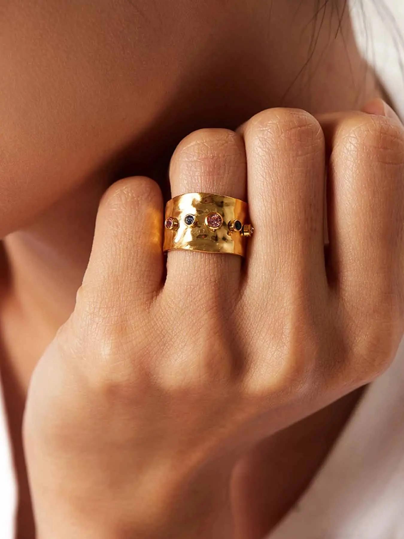 Vintage Wide Band Statement Ring with Cubic Zirconia Inlaid, Sparkling Zircon Inlay, Adjustable Open Ring for Women & Girls, Fashion Jewelry for Party, Daily Decor, Exquisite Jewelry for Birthday Gift, Rings for Women