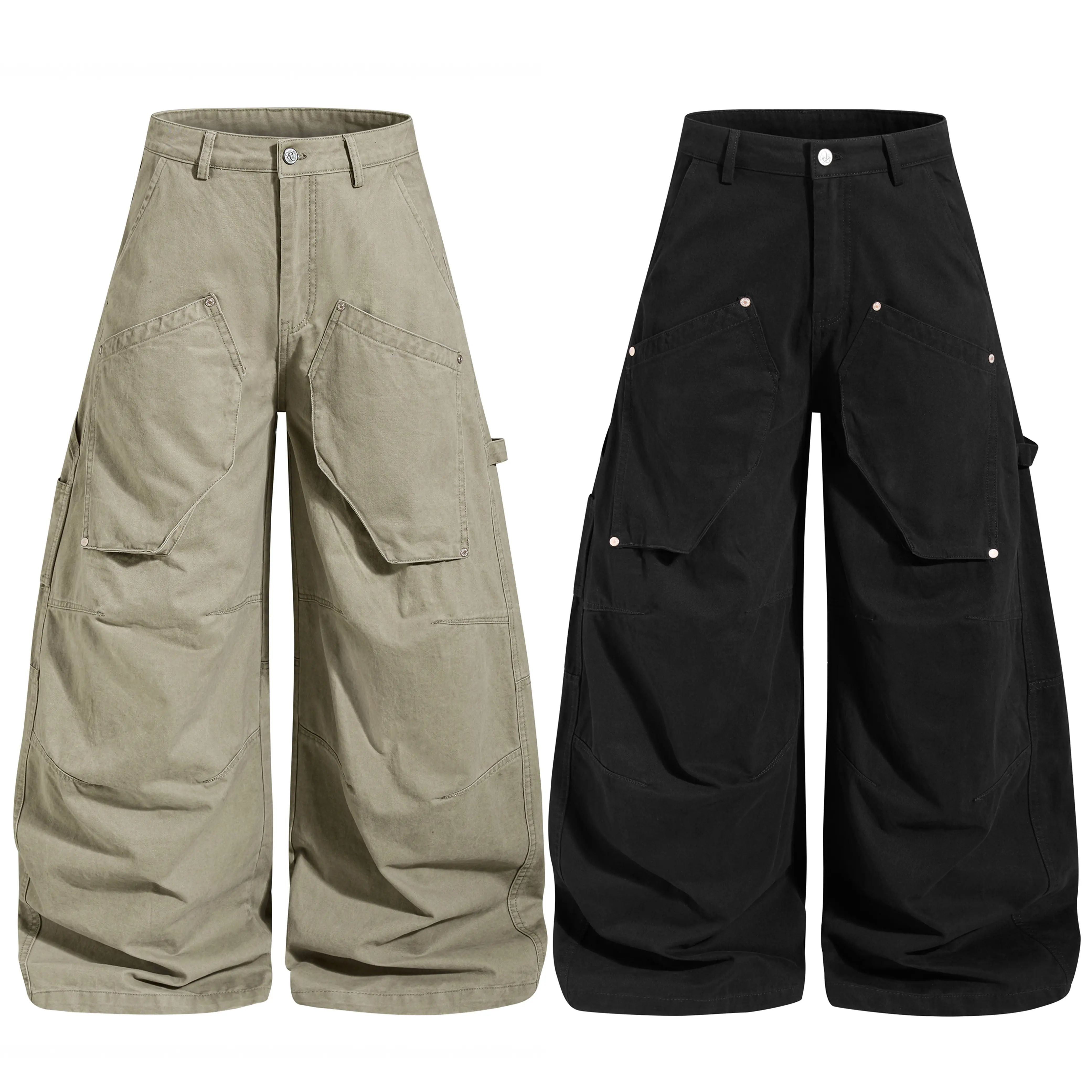 Inflation 100% Cotton Cargo Pants Boxy Multi-Pocket Loose Wide Leg Workwear Vintage Washed Streetwear Unisex Summer 2026