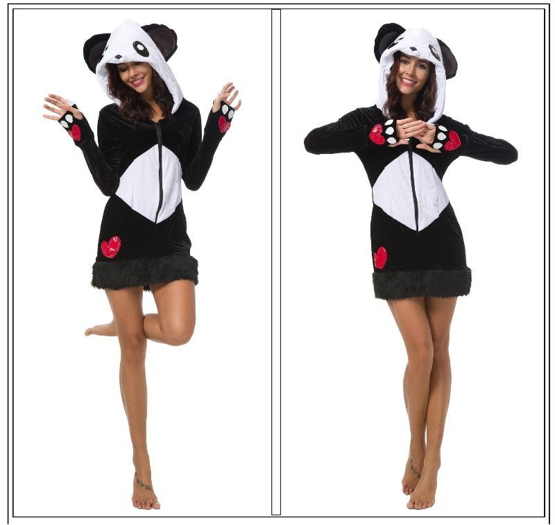 Woman Sexy Animals Costume Bunny White Leopard Fox Roleplay Outfit Hooded Dress with Tail Carnival Halloween Cosplay Party