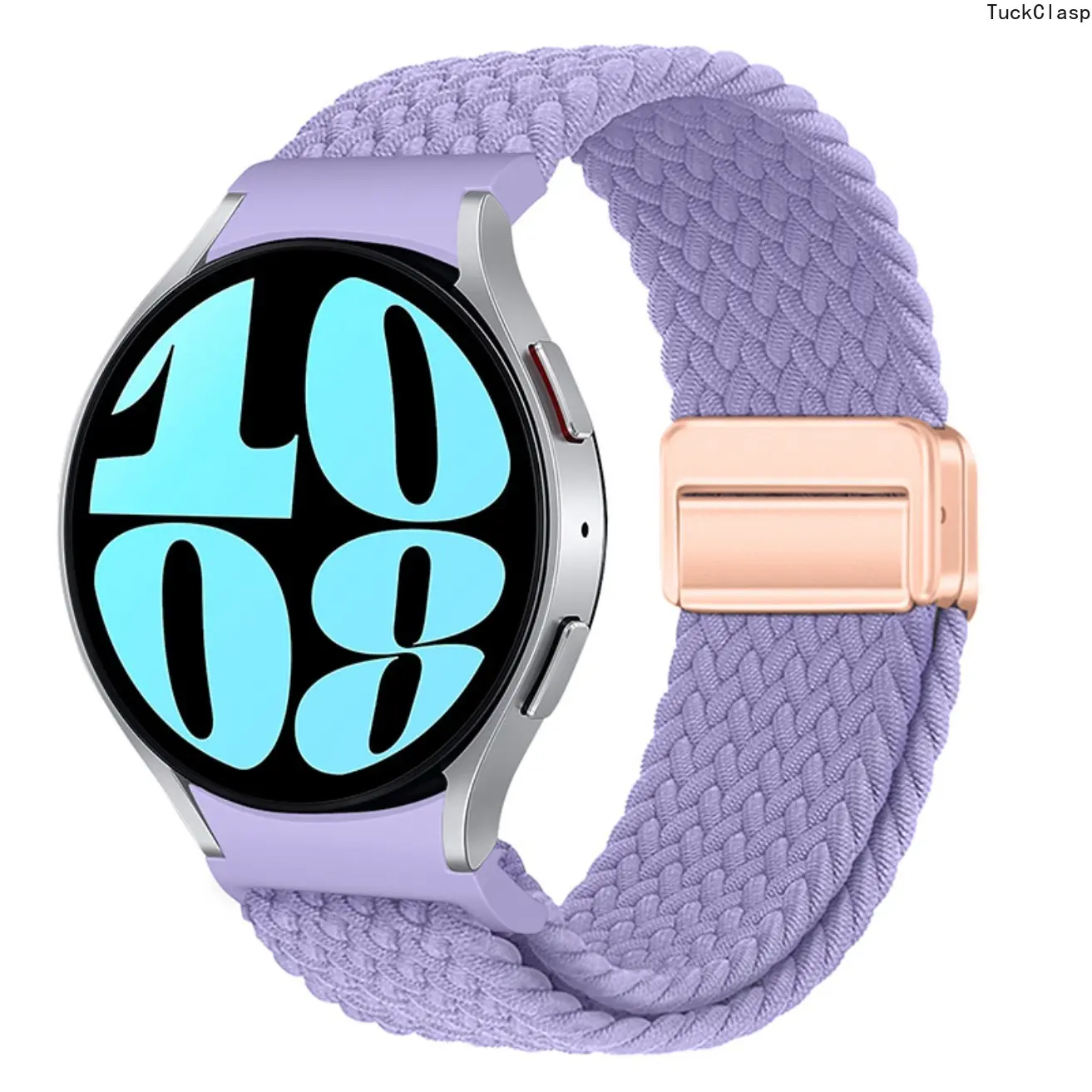 Nylon Woven Watch Band with Magnetic Clasp and Quick Button Connector, Compatible with Samsung Galaxy Watch 4 5 6 7, Breathable Adjustable Replacement Strap for Daily and Sports Wear