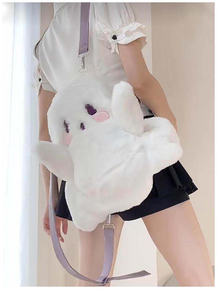Y2k Cute Ghost Plush Backpack Kawaii Fluffy Crossbody Bag Cartoon Women Messenger Fashion Shoulder Bag Girl Casual Purse Handbag