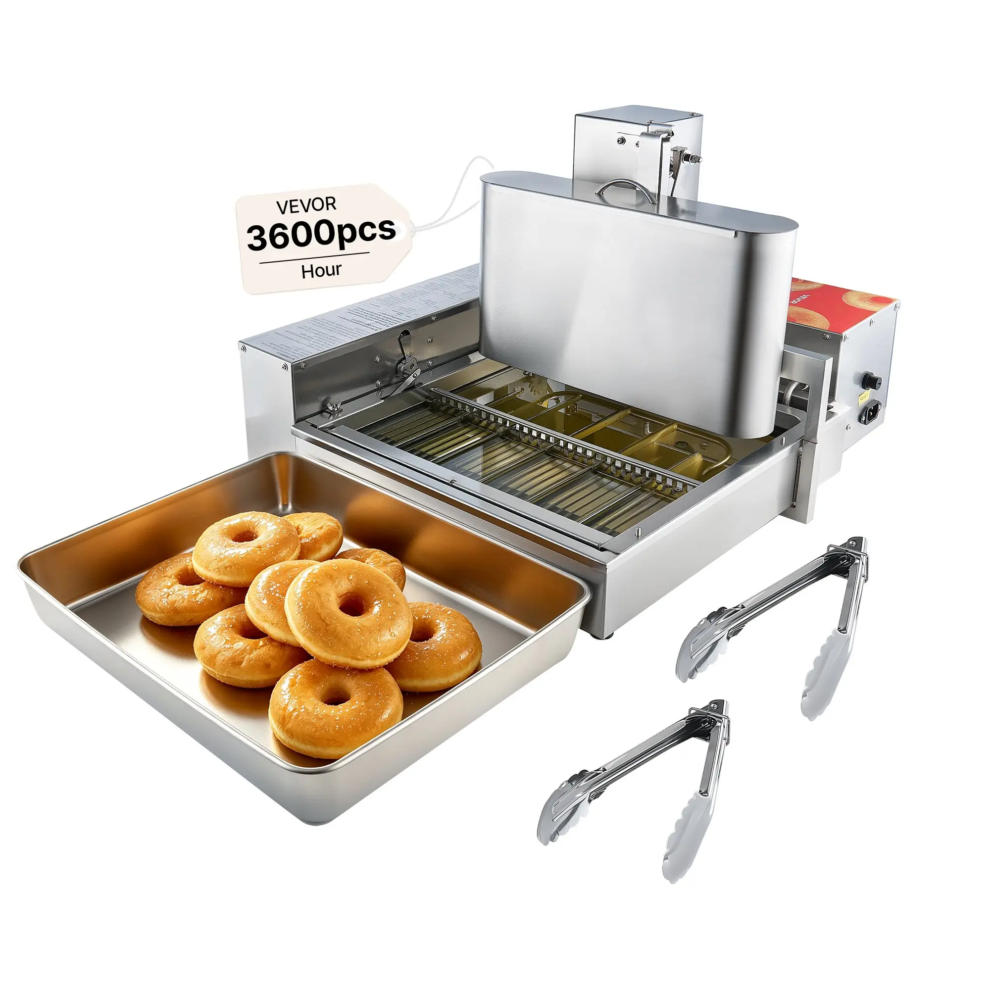 【Black Friday】Commercial Automatic 6-Row Donut Maker Machine, 360 Pcs/Hour High-Power Electric Equipment, Stainless Steel Auto Frying Fryer, Intelligent Control, US/EU Plug for Commercial Users