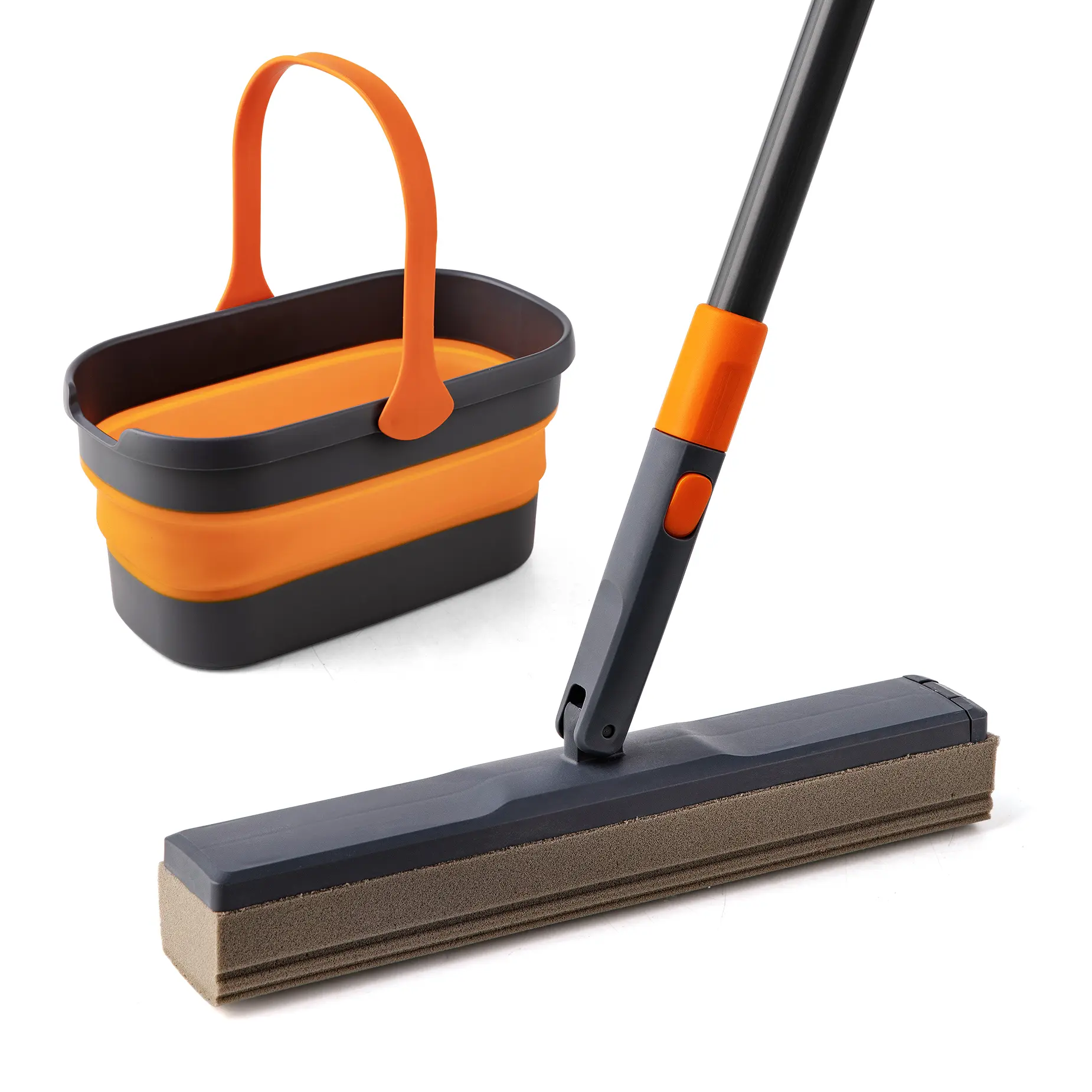 ARCH Sponge Mop Kit with Collapsible Bucket, Hands-Free Floor Cleaning System, Mop and Bucket Set for Home Kitchen Bathroom Hardwood Tile Laminate, Wet Dry Squeeze Mop with Self-Wringing, Compact Storage, Floor Care Tool, Home Furniture and