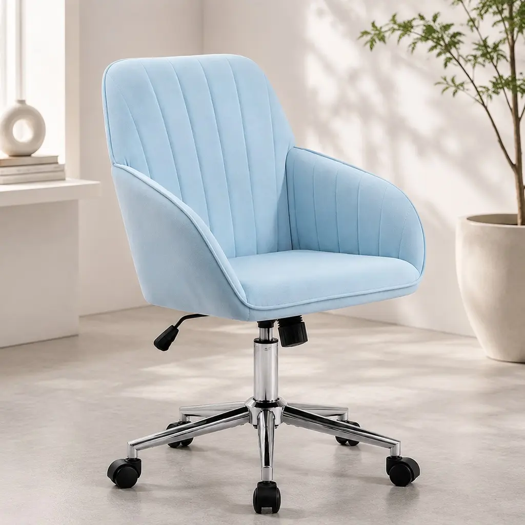 ARCH Ergonomic Office Chair, Adjustable Swivel Desk Chair with Lumbar Support, Velvet Cushion for Home Bedroom Computer Chair, Multiple Color Options, Baby Blue, Baby Pink, Beige, Black, Gray, Green, Lilac, Khaki, Velvet Material