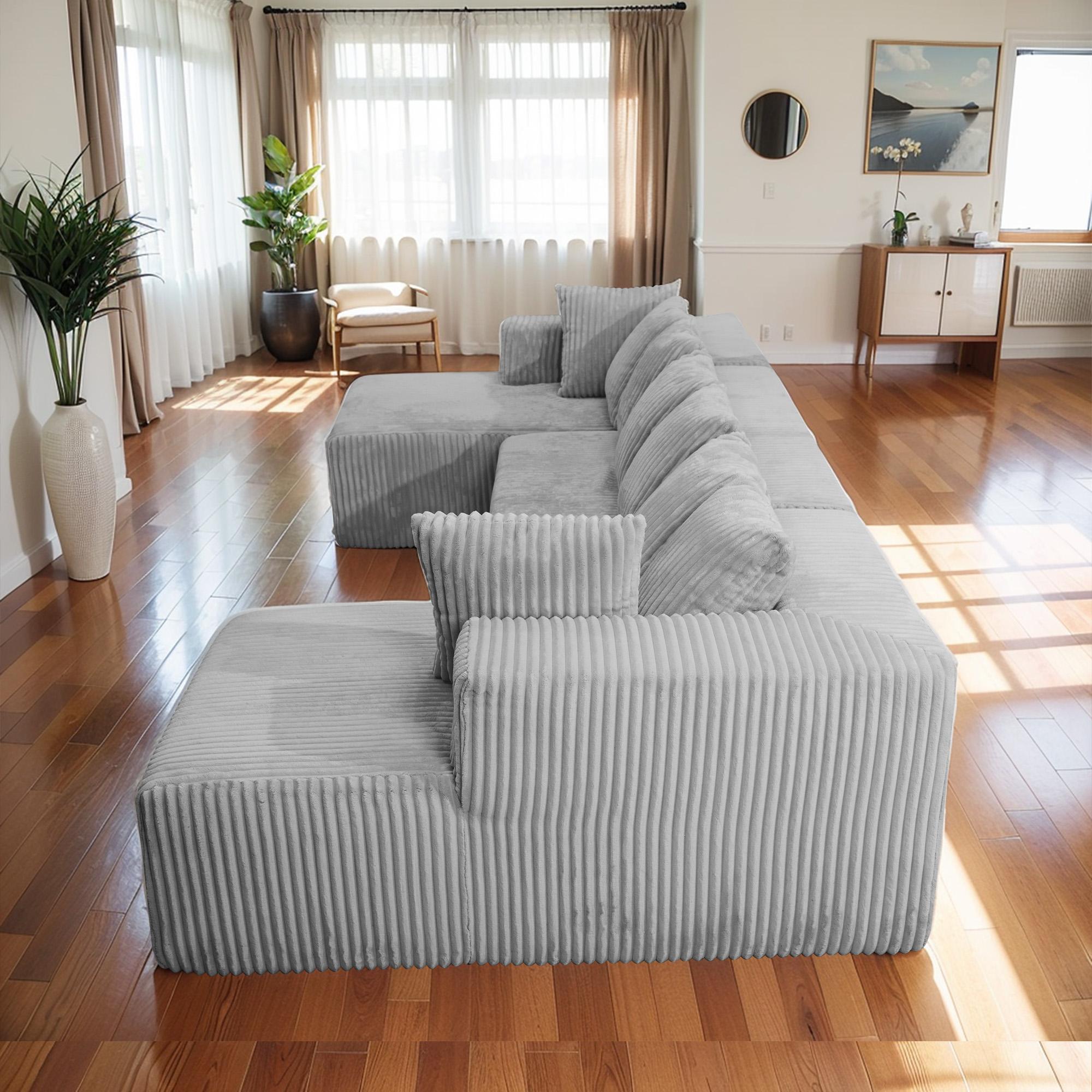 131" Cloud Modular Sofa Sectional with Chaise Lounge, Boneless Couches for Living Room, Deep Seat U-Shaped Couches, No Assembly Required & Free Combination, Elegant Corduroy Sofa, Upholstered Luxury, Comfy & Versatile