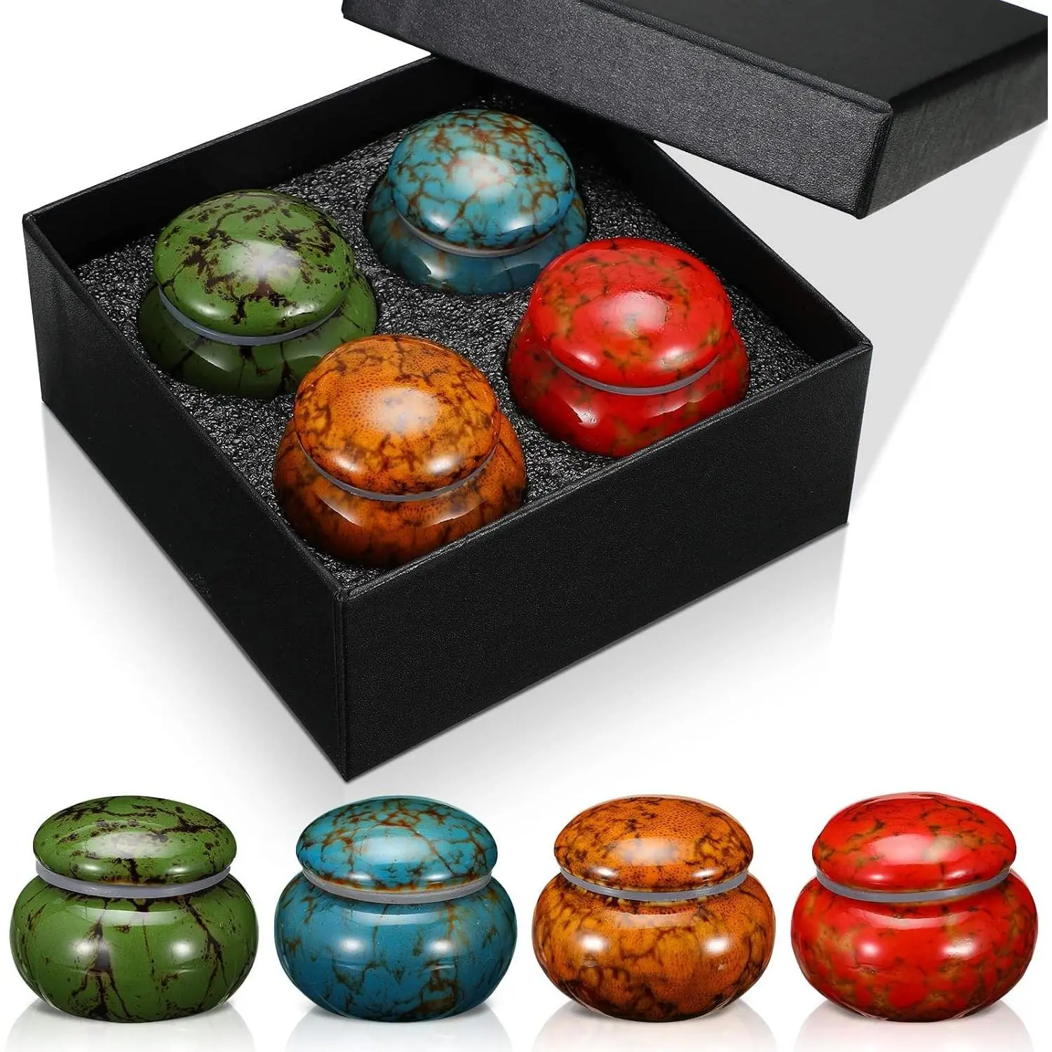 Set of 4 Ceramic Mini Keepsake Urns for Human Ashes,Vintage Sharing Mini Cremation Urns for Pet Ashes Memorial, Funeral Container with Box Lining, Ceramic Keepsake Loved Ones Lost