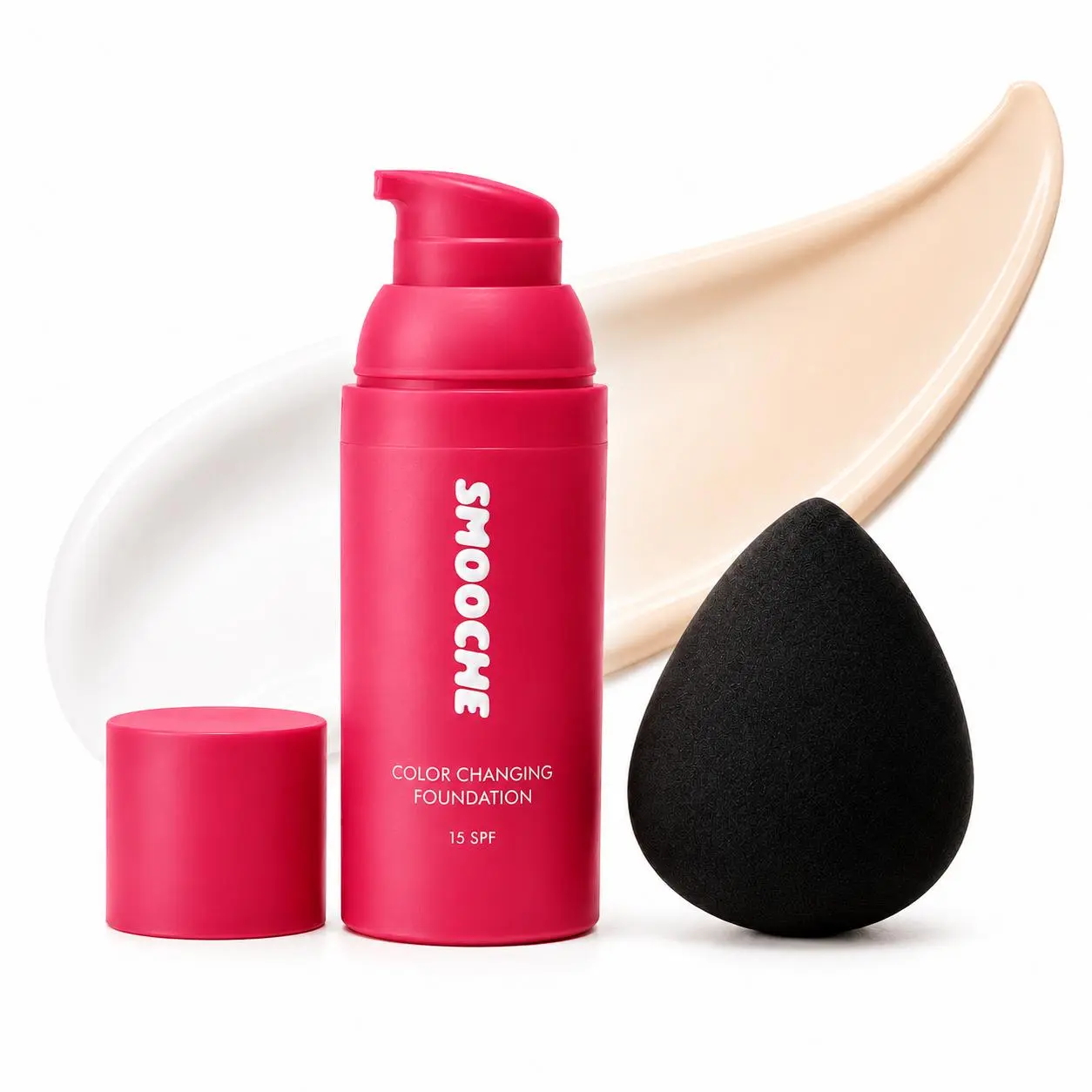 Color Changing Foundation with 3-Layer Makeup Puff, White Cream to Natural-Looking Finish, Lightweight Liquid Face Makeup, Buildable Coverage, SPF 15, Smooth Easy Blend Everyday Makeup Set