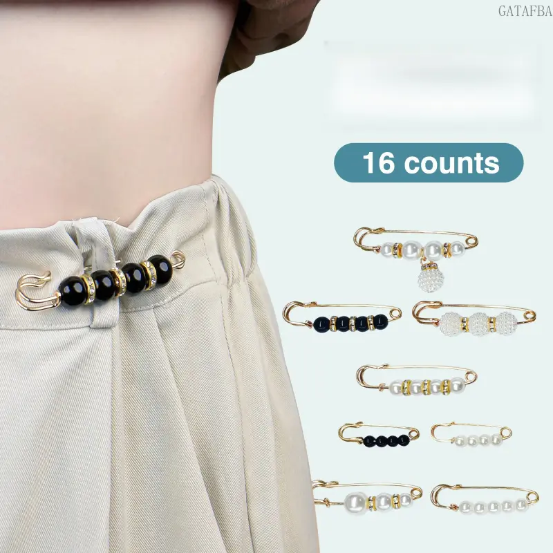 16 Counts Faux Pearl Brooch Pins, No-Sew Safety Pins for Dresses, Sweaters, Shawls and Cardigan Collars, Mixed Style Decorative Clips for Outfit Adjustment, Fashion Accessories for Women