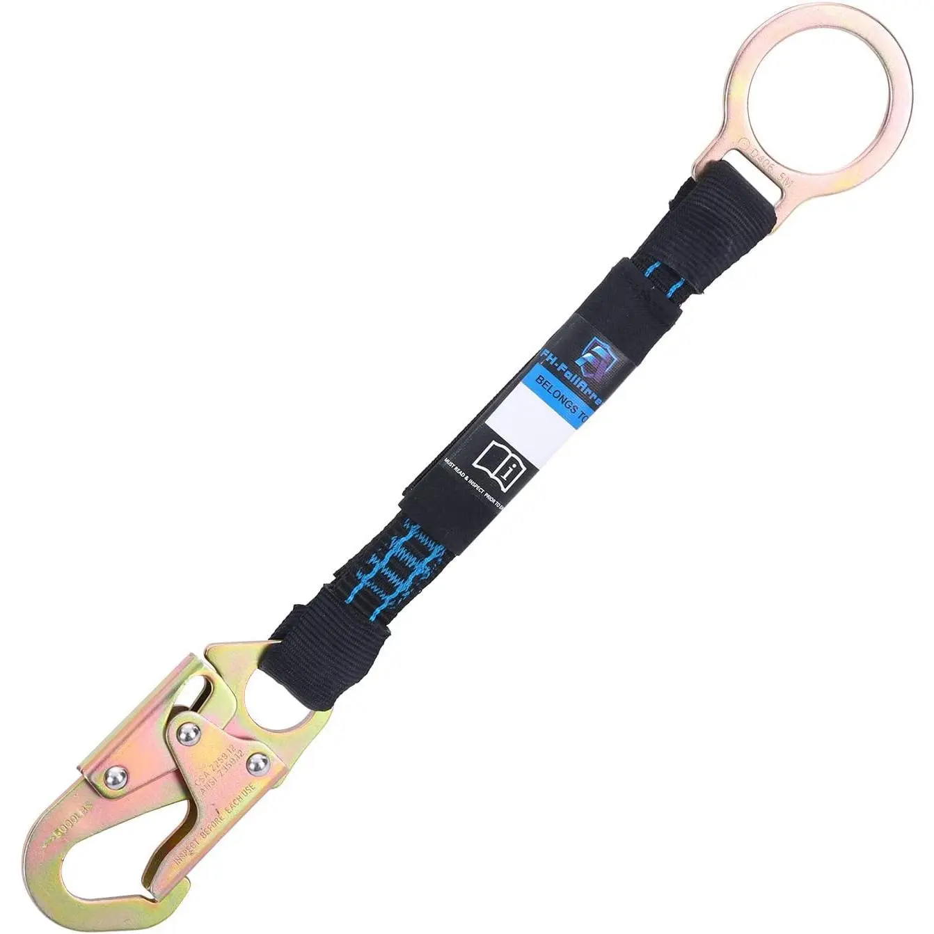 18-Inch D-Ring Safety Harness Extension Lanyard, Galvanized Steel Self-Locking Snap Hook & Ring, 6ft Rope Grab, 420 lbs/7000 lbs Capacity, OSHA/ANSI Compliant for Construction & Roofing Work Safety Equipment (50ft Option Available)