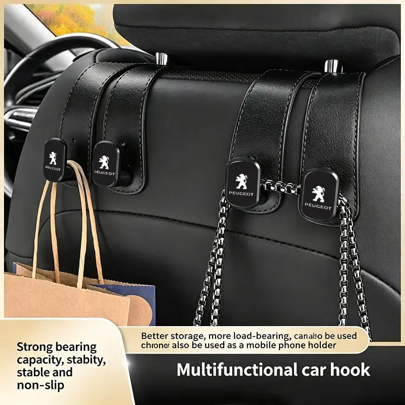 Suitable for Peugeot 208, 3008 / 4008, 5008, 308 / 308 SW, 508 / 508L, 2008 / e2008, 408, 301, 206 / 207, Rifter / Traveller car seat hooks, headrest hooks, seatback hooks, rear storage hooks, Car Hanging Accessories