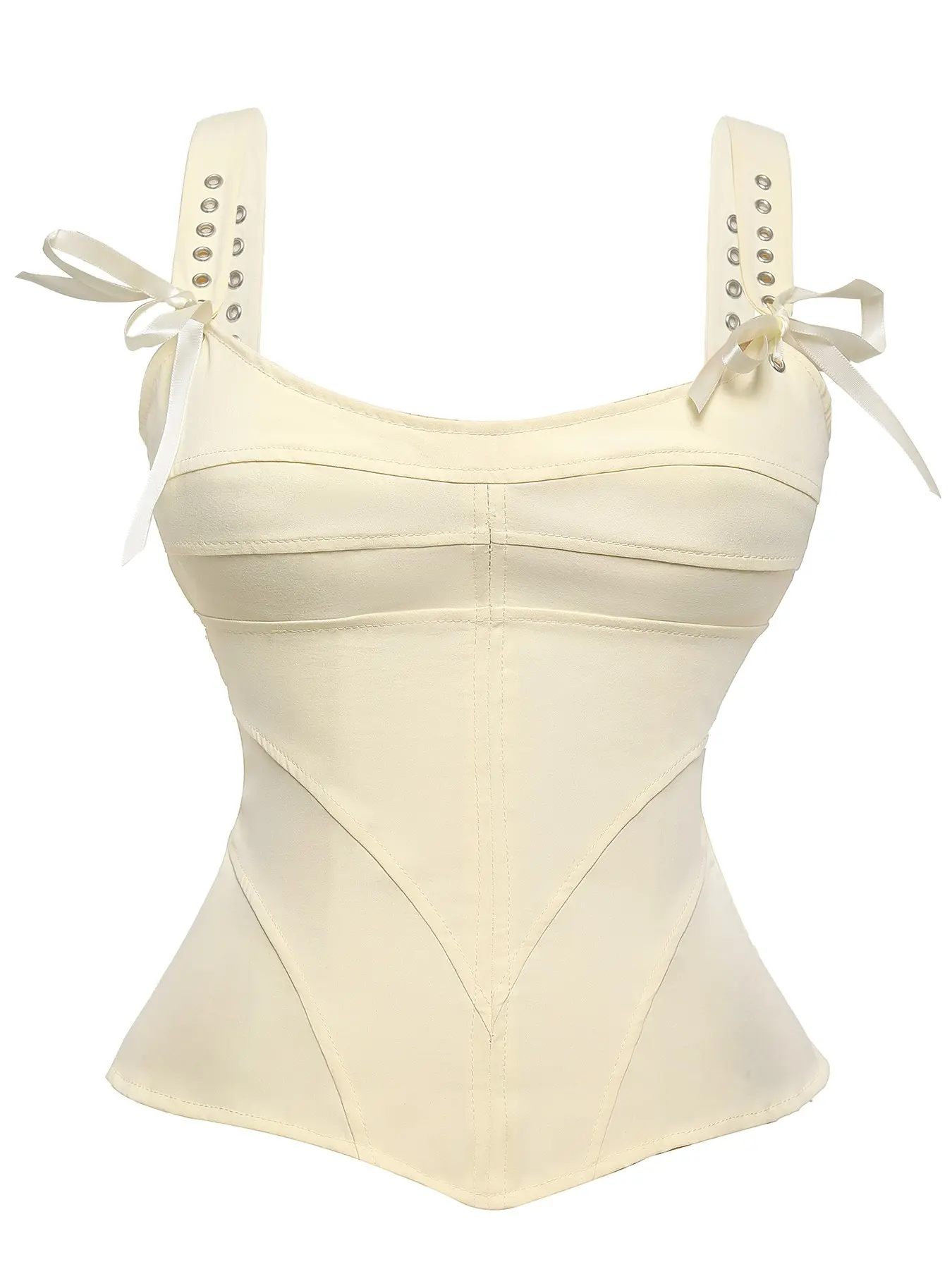 Cream Matte Bodysuit with Adjustable Bow Straps, Shapewear Top for Parties, Afternoon Tea, Dates, Sweet Style, All Seasons