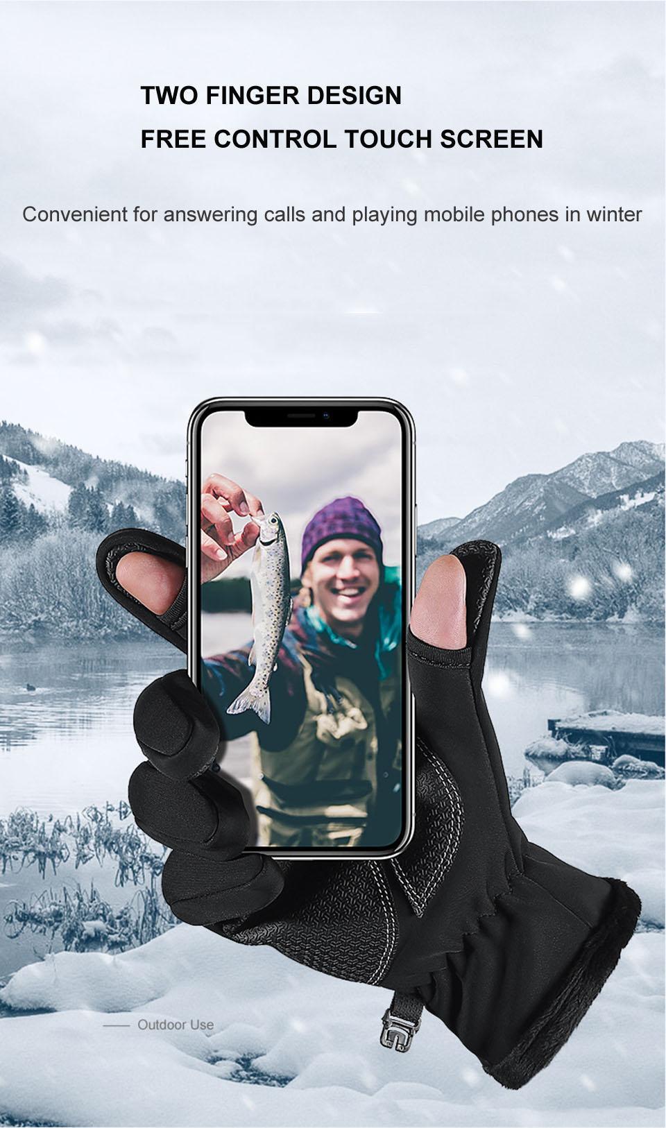 GTUBIKE Waterproof Winter Fishing Gloves 2 Finger Flip Windproof Women Men Gloves Velvet Warm Protection Fish Angling Gloves