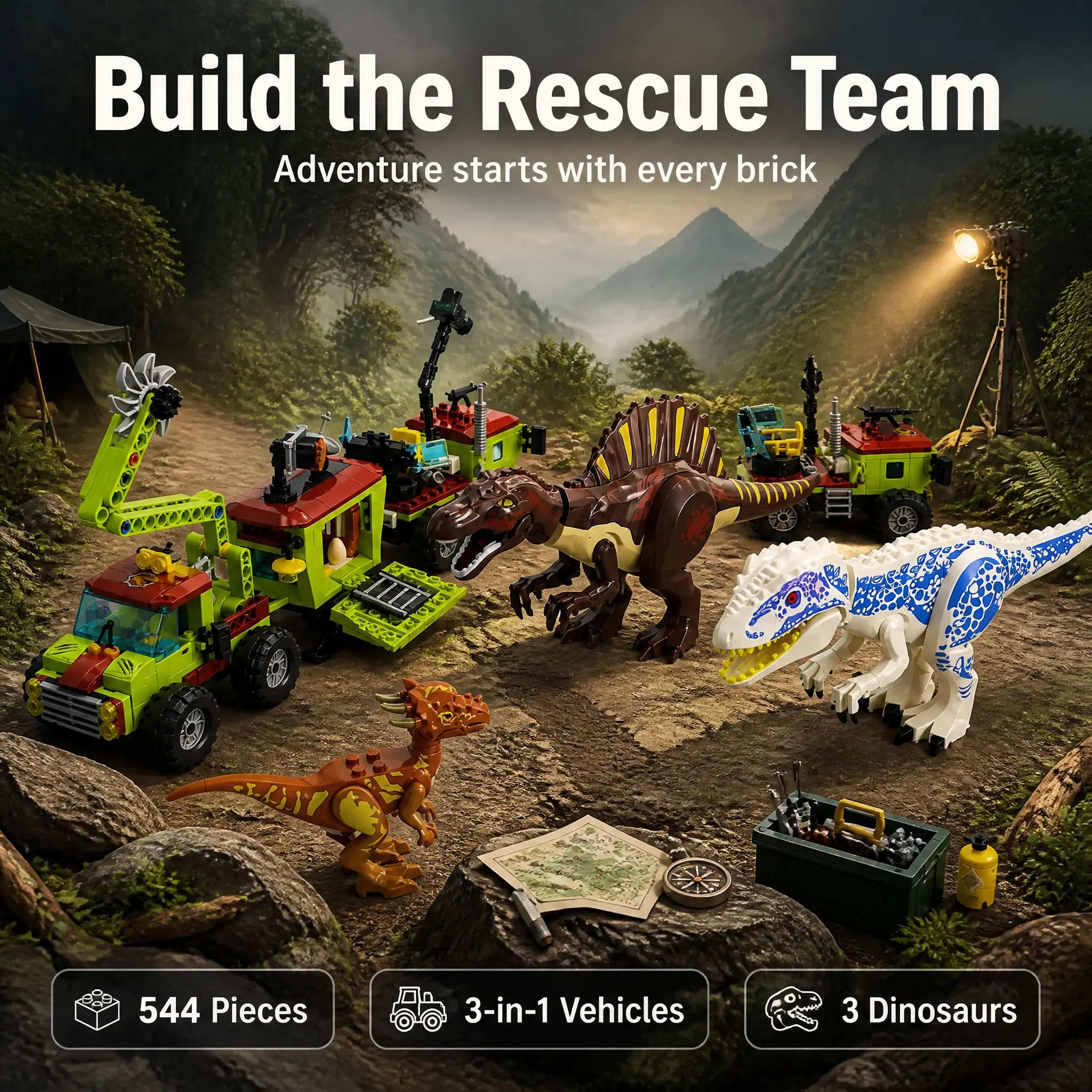 544pcs Educational Puzzle Dinosaur Model, Buildable Blocks, Three-In-One Connectable, Full Joint Movement, Modular Assembly, Stress Relief Play