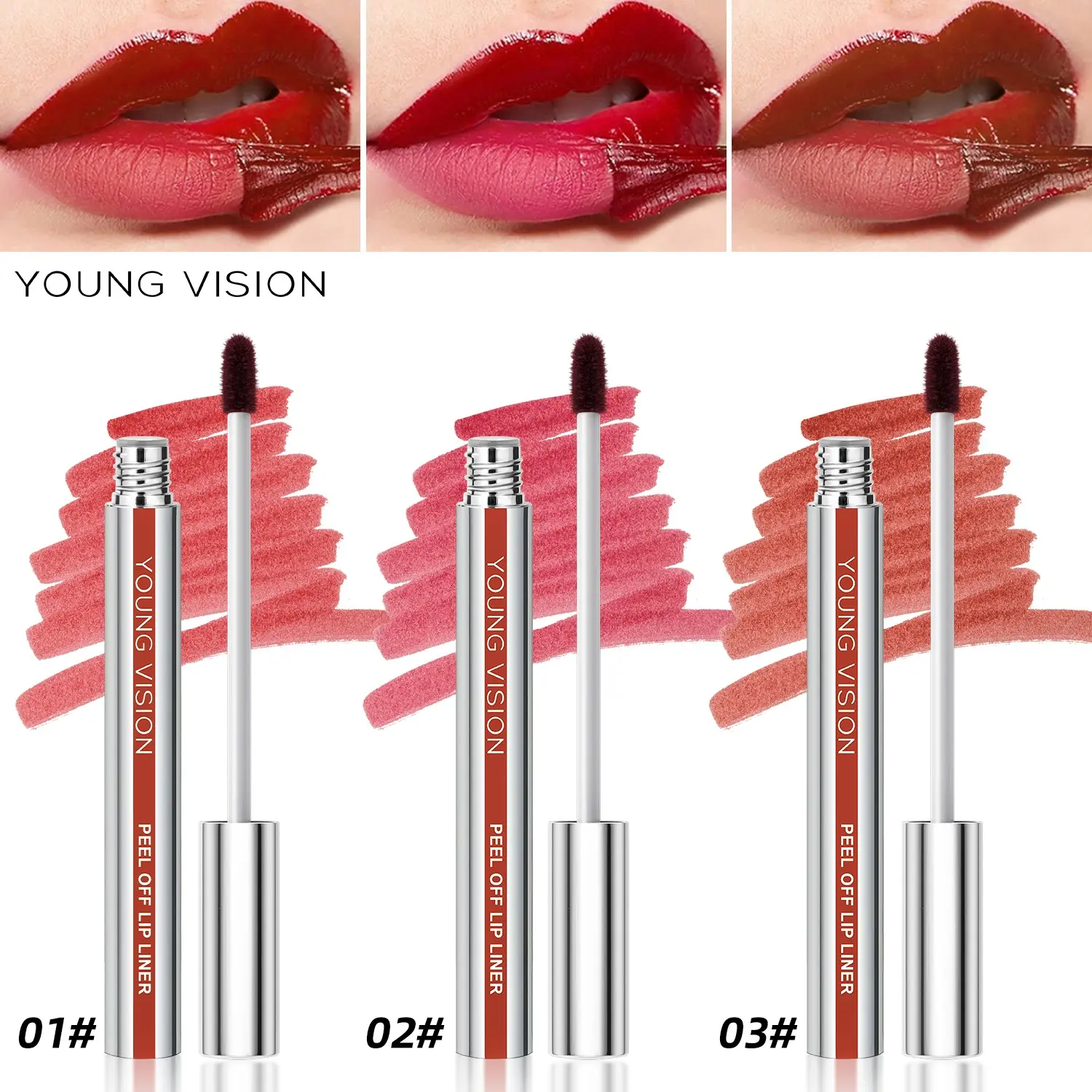 YOUNG VISION Lip Liner Set, 3-Piece Peel-Off Lipstick, New Formula Upgrade, Matte Finish, Long-Lasting, Non-Fading, Perfect for Daily Use