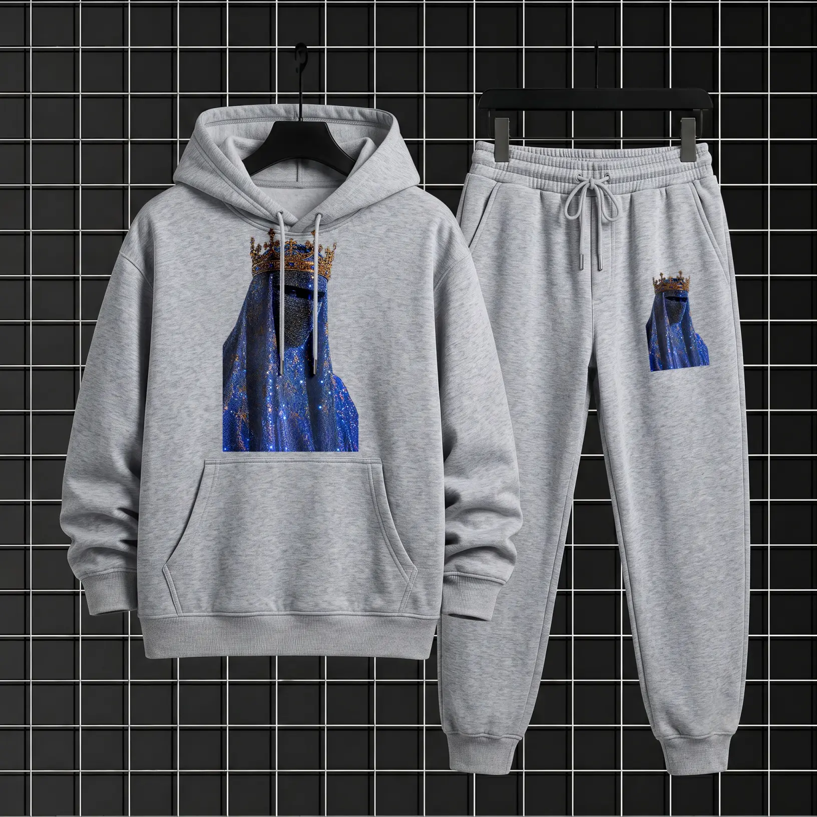Men’s Oversized Hoodie and Sweatpants Set, Stylish Graphic Design Fleece Tracksuit, Cozy Matching Jogger Outfit for Outdoor, Lounge and Everyday Wear